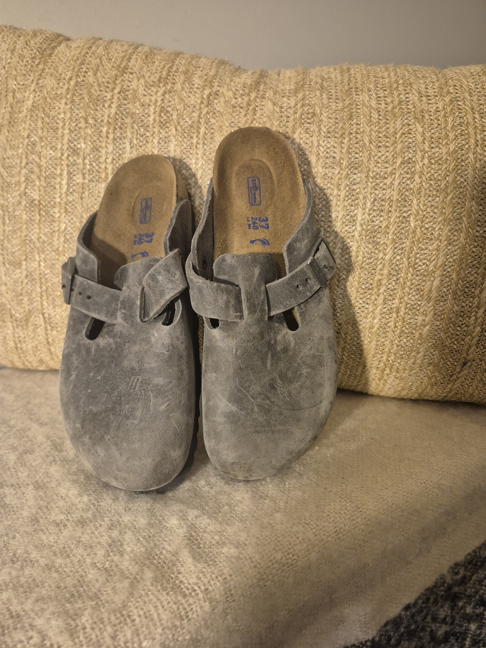 Birkenstock Grey Suede Boston Clogs